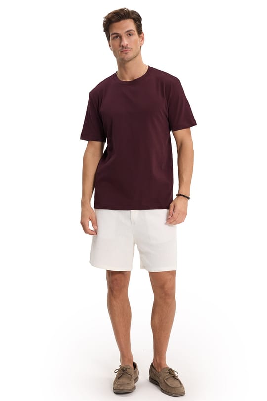 Unisex Regular Fit Rahat Kesim %100 Pamuk Bisiklet Yaka Bordo Tişört