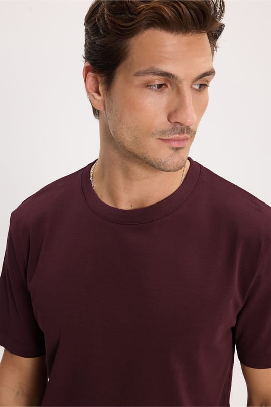 Unisex Regular Fit Rahat Kesim %100 Pamuk Bisiklet Yaka Bordo Tişört