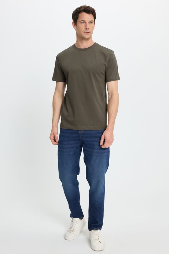Unisex Regular Fit Rahat Kesim %100 Pamuk Bisiklet Yaka Taş Tişört