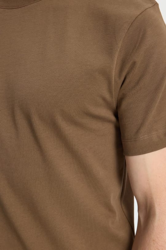 Erkek Regular Fit Klasik Kesim %100 Pamuk Bisiklet Yaka Kahverengi Tişört