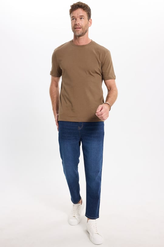 Unisex Regular Fit Rahat Kesim %100 Pamuk Bisiklet Yaka Kahverengi Tişört