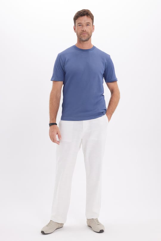Unisex Regular Fit Rahat Kesim %100 Pamuk Bisiklet Yaka İndigo Tişört
