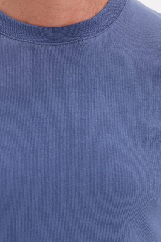 Unisex Regular Fit Rahat Kesim %100 Pamuk Bisiklet Yaka İndigo Tişört