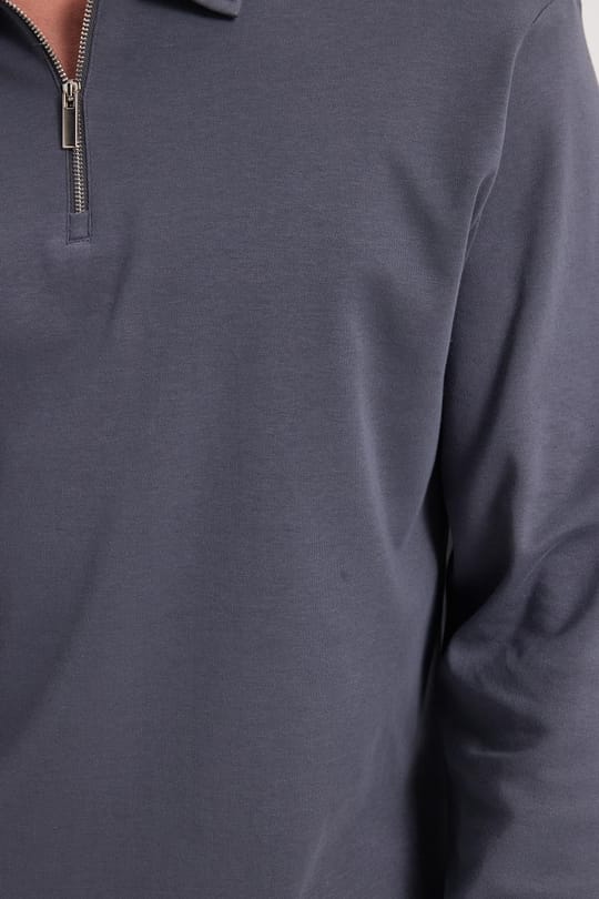 Erkek Relax Fit Rahat Kesim %100 Pamuk Yarım Fermuarlı Polo Yaka İnterlok Antrasit Sweatshirt