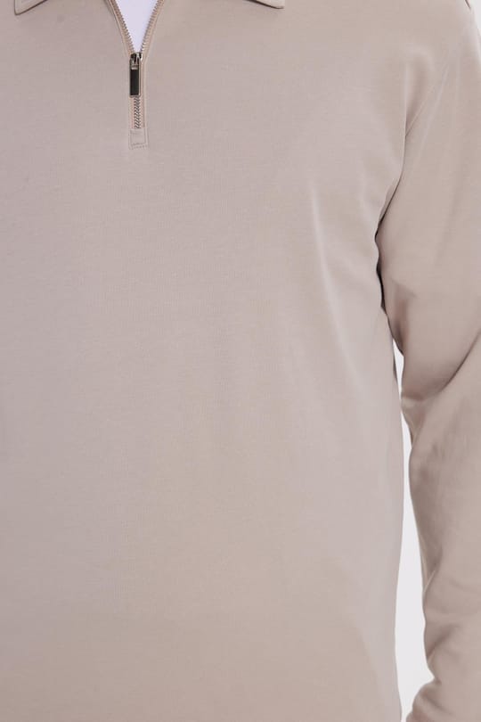 Erkek Relax Fit Rahat Kesim %100 Pamuk Yarım Fermuarlı Polo Yaka İnterlok Taş Sweatshirt
