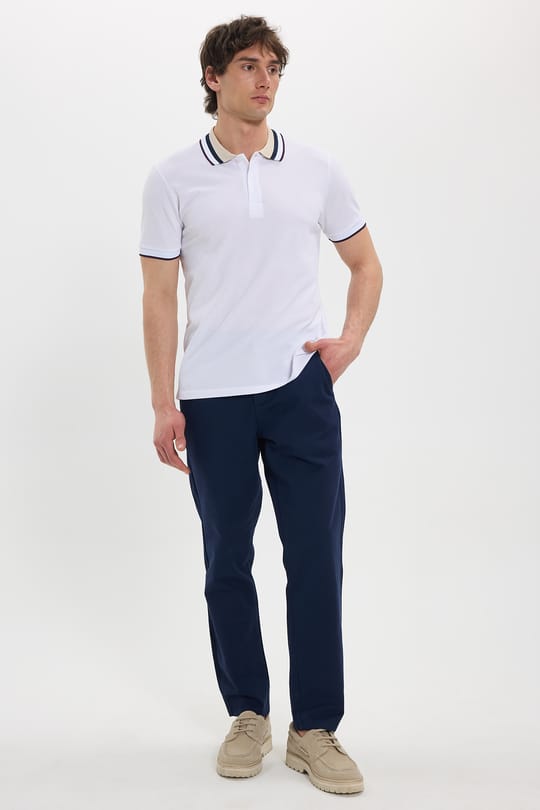 Erkek Slim Fit Dar Kesim %100 Pamuk Beyaz Polo Yaka Tişört