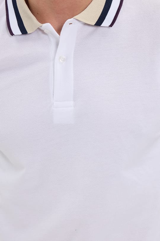 Erkek Slim Fit Dar Kesim %100 Pamuk Beyaz Polo Yaka Tişört