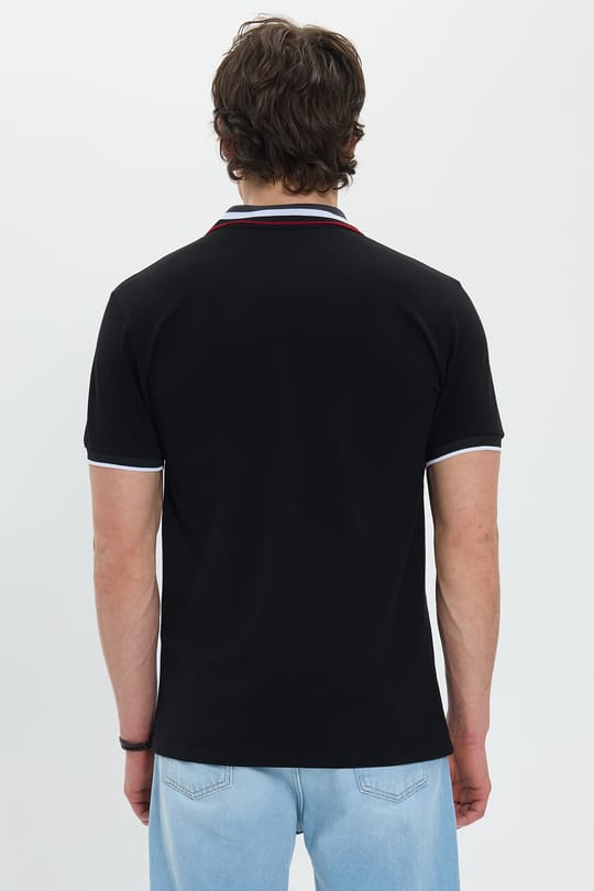 Erkek Slim Fit Dar Kesim %100 Pamuk Siyah Polo Yaka Tişört