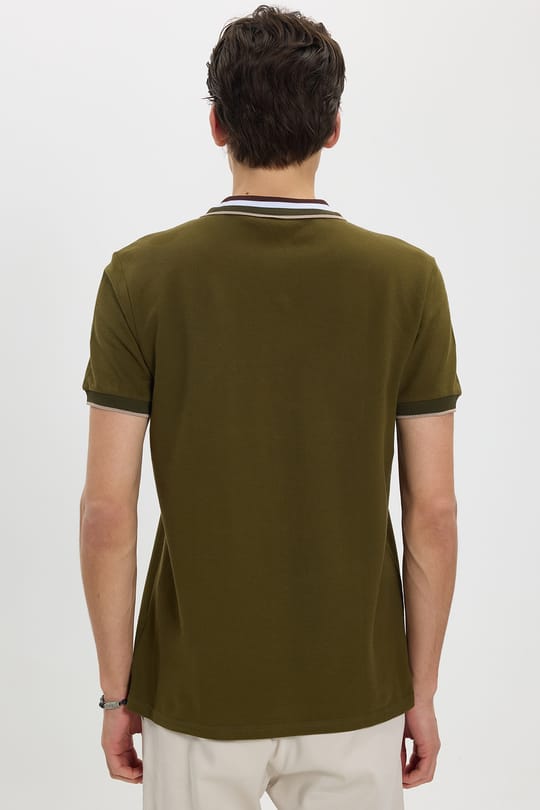 Erkek Slim Fit Dar Kesim %100 Pamuk Haki Polo Yaka Tişört