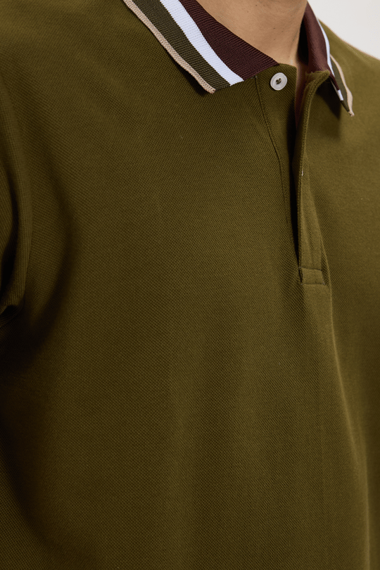 Erkek Slim Fit Dar Kesim %100 Pamuk Haki Polo Yaka Tişört