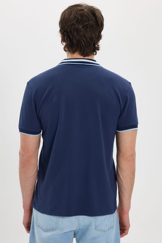 Erkek Slim Fit Dar Kesim %100 Pamuk Lacivert Polo Yaka Tişört