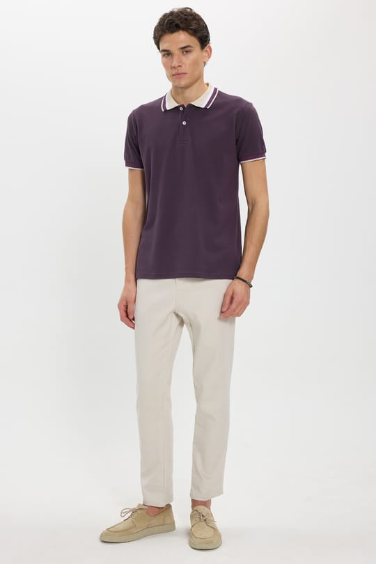 Erkek Slim Fit Dar Kesim %100 Pamuk Eflatun Polo Yaka Tişört