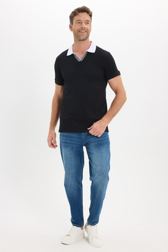 Erkek Slim Fit Dar Kesim %100 Pamuk Siyah Polo Yaka Tişört