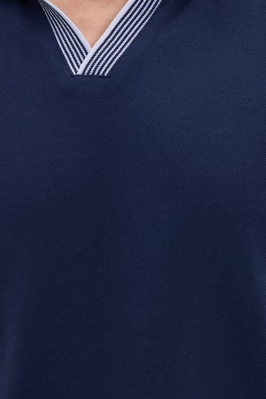 Erkek Slim Fit Dar Kesim %100 Pamuk Lacivert Polo Yaka Tişört