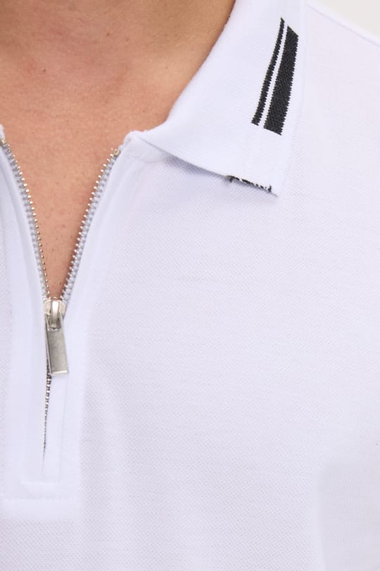 Erkek Slim Fit Dar Kesim %100 Pamuk Kısa Kollu Fermuarlı Beyaz Polo Yaka Tişört
