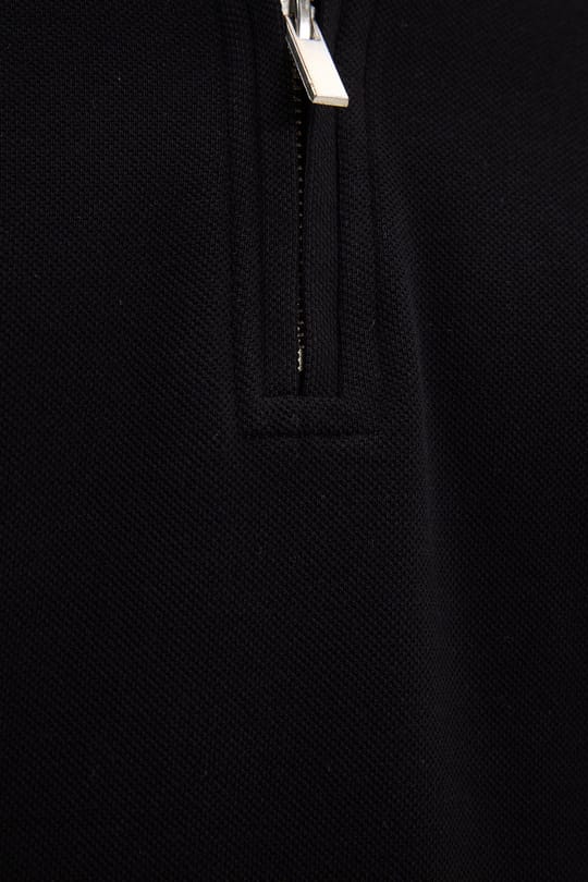 Erkek Slim Fit Dar Kesim %100 Pamuk Kısa Kollu Fermuarlı Siyah Polo Yaka Tişört