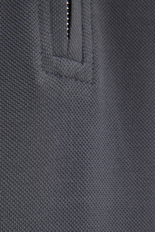 Erkek Slim Fit Dar Kesim %100 Pamuk Kısa Kollu Fermuarlı Antrasit Polo Yaka Tişört