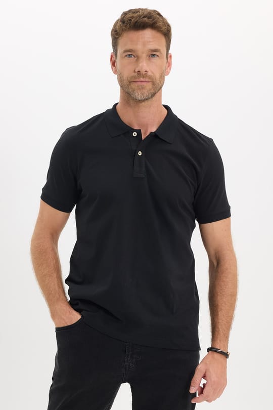 Erkek Slim Fit Dar Kesim Premium Seri %100 Pamuk Yumuşak Dokulu Merserize Siyah Polo Yaka Tişört