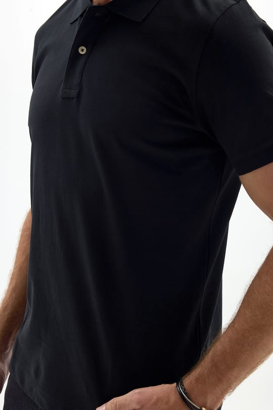 Erkek Slim Fit Dar Kesim Premium Seri %100 Pamuk Yumuşak Dokulu Merserize Siyah Polo Yaka Tişört