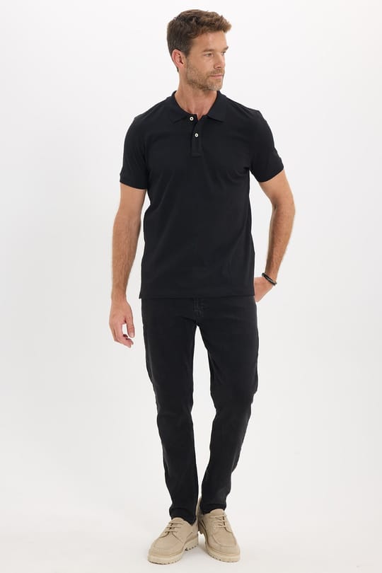 Erkek Slim Fit Dar Kesim Premium Seri %100 Pamuk Yumuşak Dokulu Merserize Siyah Polo Yaka Tişört