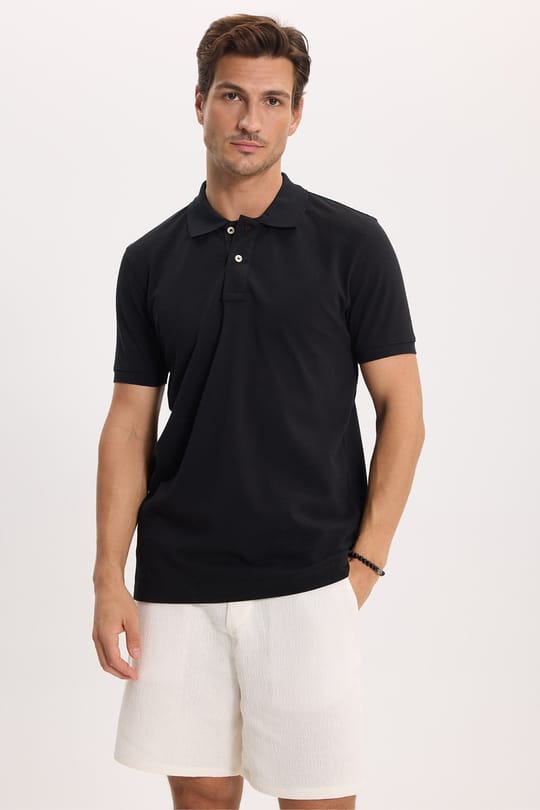 Erkek Slim Fit Dar Kesim Premium Seri %100 Pamuk Yumuşak Dokulu Merserize Siyah Polo Yaka Tişört