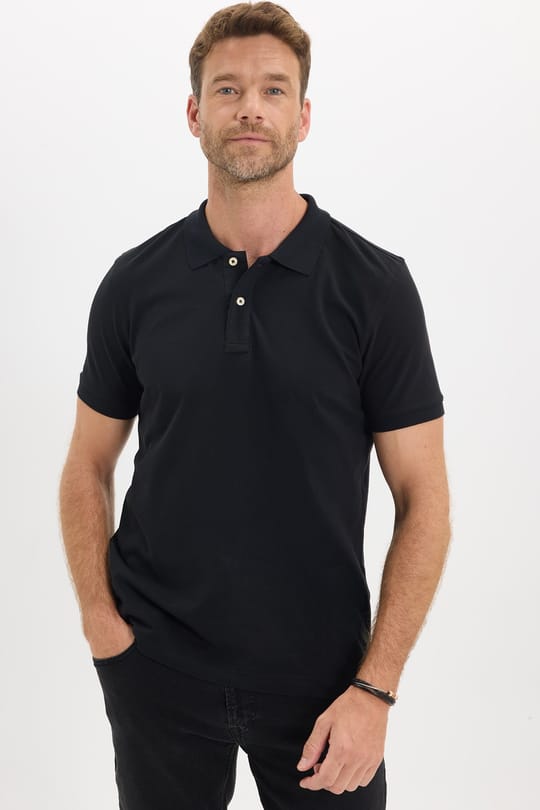 Erkek Slim Fit Dar Kesim Premium Seri %100 Pamuk Yumuşak Dokulu Merserize Siyah Polo Yaka Tişört