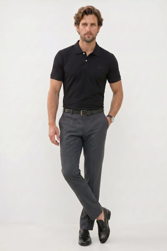 Erkek Slim Fit Dar Kesim Premium Seri %100 Pamuk Yumuşak Dokulu Merserize Siyah Polo Yaka Tişört