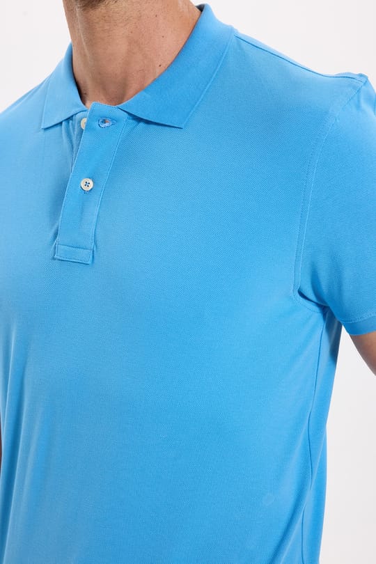 Erkek Slim Fit Dar Kesim Premium Seri %100 Pamuk Yumuşak Dokulu Merserize Mavi Polo Yaka Tişört