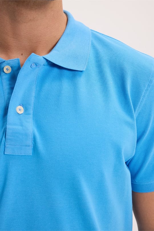 Erkek Slim Fit Dar Kesim Premium Seri %100 Pamuk Yumuşak Dokulu Merserize Mavi Polo Yaka Tişört 
