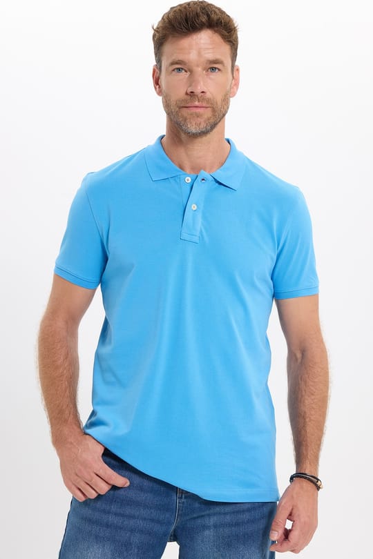 Erkek Slim Fit Dar Kesim Premium Seri %100 Pamuk Yumuşak Dokulu Merserize Mavi Polo Yaka Tişört
