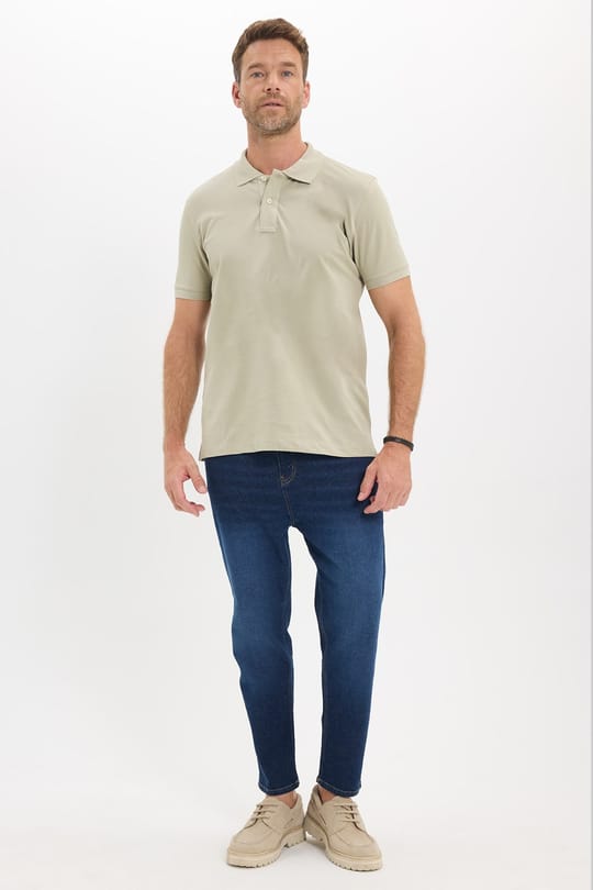 Erkek Slim Fit Dar Kesim Premium Seri %100 Pamuk Yumuşak Dokulu Merserize Krem Polo Yaka Tişört