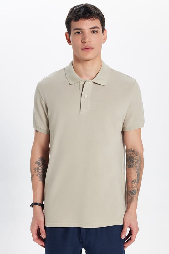 Erkek Slim Fit Dar Kesim Premium Seri %100 Pamuk Yumuşak Dokulu Merserize Krem Polo Yaka Tişört 
