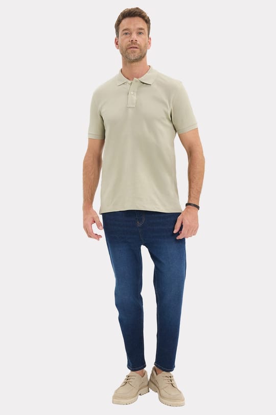Erkek Slim Fit Dar Kesim Premium Seri %100 Pamuk Yumuşak Dokulu Merserize Krem Polo Yaka Tişört 