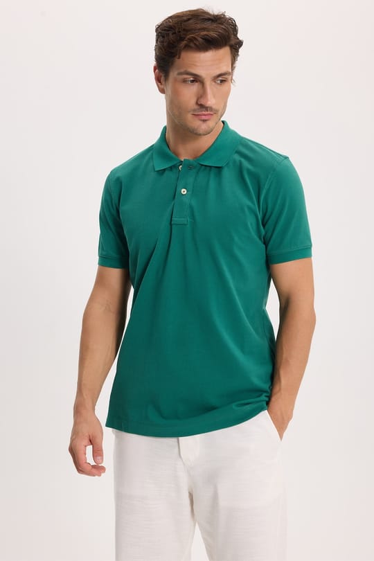 Erkek Slim Fit Dar Kesim Premium Seri %100 Pamuk Yumuşak Dokulu Merserize Yeşil Polo Yaka Tişört 