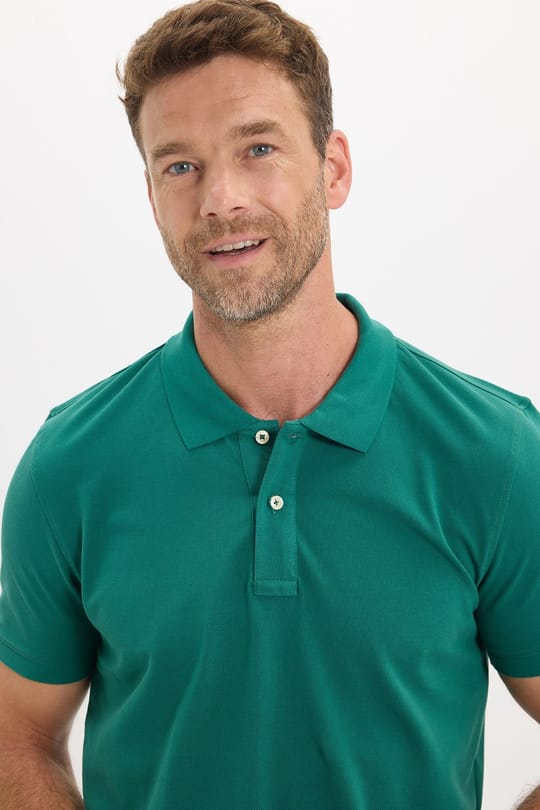 Erkek Slim Fit Dar Kesim Premium Seri %100 Pamuk Yumuşak Dokulu Merserize Yeşil Polo Yaka Tişört