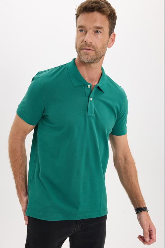Erkek Slim Fit Dar Kesim Premium Seri %100 Pamuk Yumuşak Dokulu Merserize Yeşil Polo Yaka Tişört