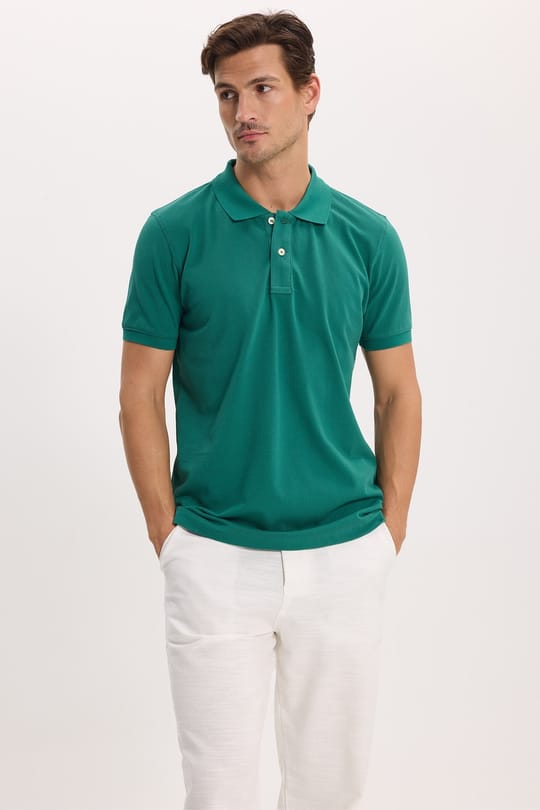 Erkek Slim Fit Dar Kesim Premium Seri %100 Pamuk Yumuşak Dokulu Merserize Yeşil Polo Yaka Tişört 