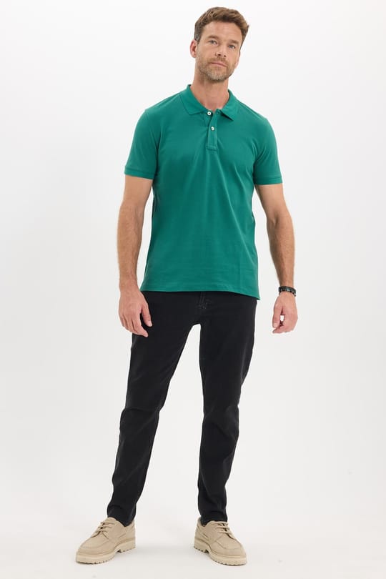 Erkek Slim Fit Dar Kesim Premium Seri %100 Pamuk Yumuşak Dokulu Merserize Yeşil Polo Yaka Tişört