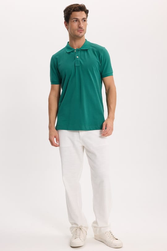 Erkek Slim Fit Dar Kesim Premium Seri %100 Pamuk Yumuşak Dokulu Merserize Yeşil Polo Yaka Tişört 