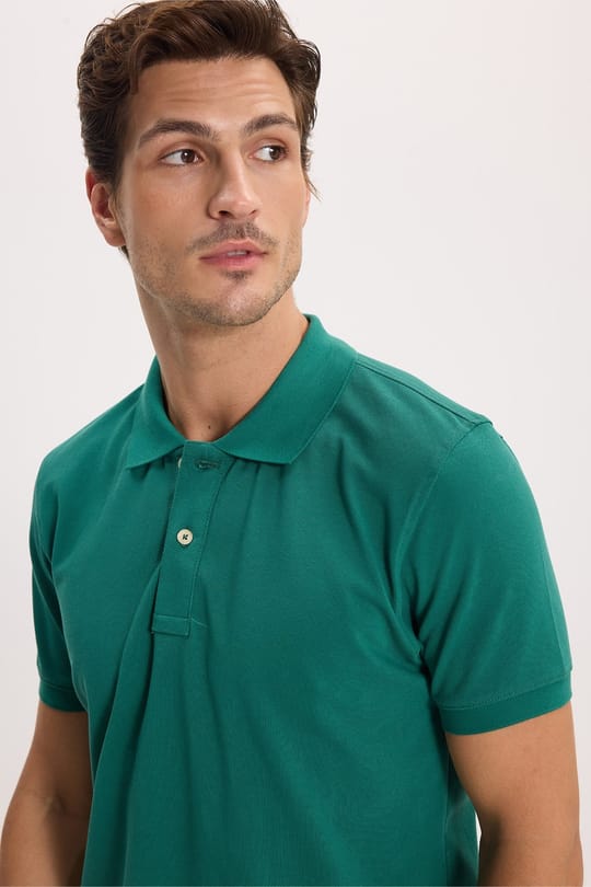 Erkek Slim Fit Dar Kesim Premium Seri %100 Pamuk Yumuşak Dokulu Merserize Yeşil Polo Yaka Tişört 