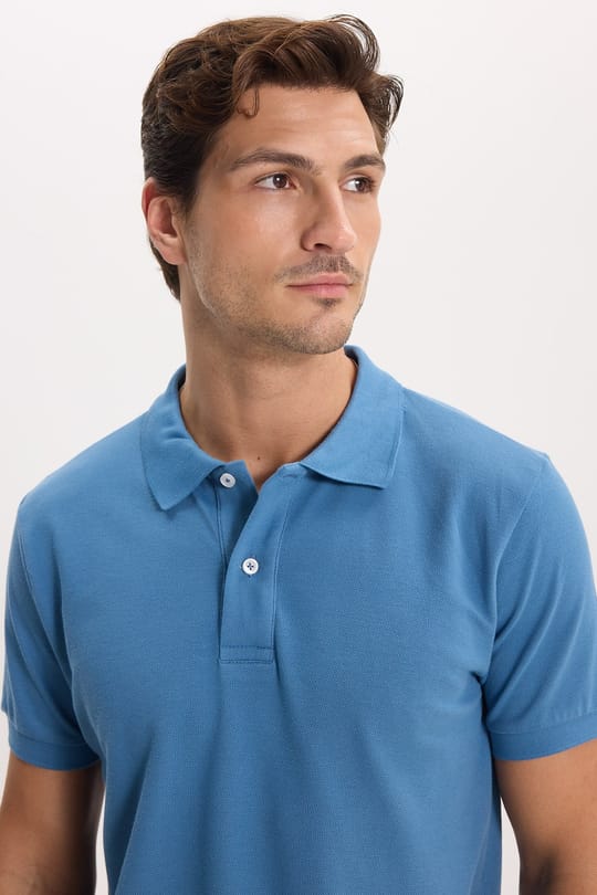 Erkek Slim Fit Dar Kesim Premium Seri %100 Pamuk Yumuşak Dokulu Merserize İndigo Polo Yaka Tişört 