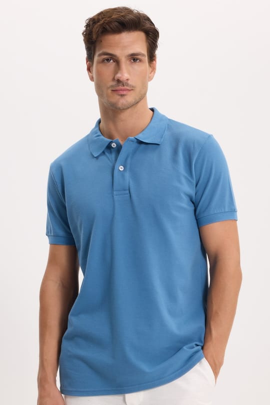 Erkek Slim Fit Dar Kesim Premium Seri %100 Pamuk Yumuşak Dokulu Merserize İndigo Polo Yaka Tişört 