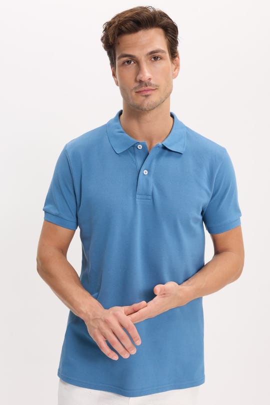 Erkek Slim Fit Dar Kesim Premium Seri %100 Pamuk Yumuşak Dokulu Merserize İndigo Polo Yaka Tişört 
