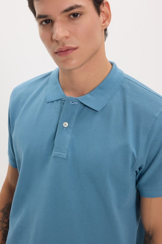 Erkek Slim Fit Dar Kesim Premium Seri %100 Pamuk Yumuşak Dokulu Merserize İndigo Polo Yaka Tişört 
