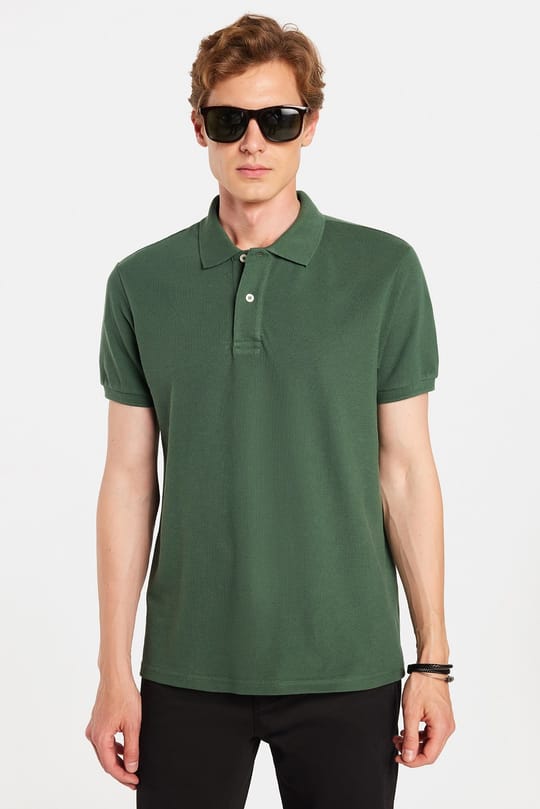 Erkek Slim Fit Dar Kesim Premium Seri %100 Pamuk Yumuşak Dokulu Merserize Yeşil Polo Yaka Tişört 