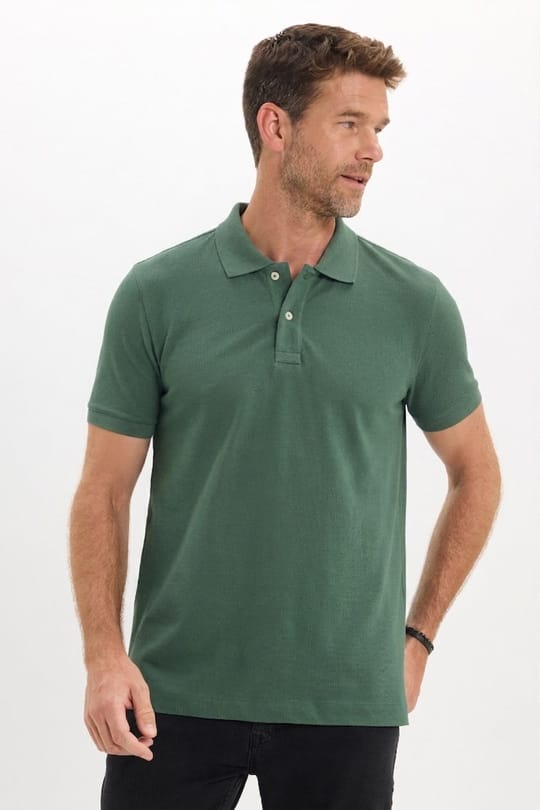 Erkek Slim Fit Dar Kesim Premium Seri %100 Pamuk Yumuşak Dokulu Merserize Yeşil Polo Yaka Tişört