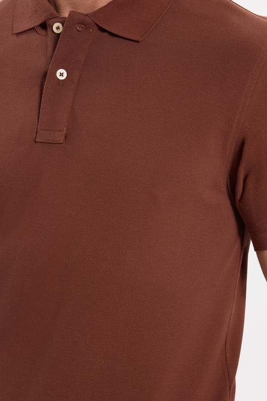Erkek Slim Fit Dar Kesim Premium Seri %100 Pamuk Yumuşak Dokulu Merserize Kahverengi Polo Yaka Tişört