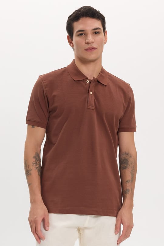 Erkek Slim Fit Dar Kesim Premium Seri %100 Pamuk Yumuşak Dokulu Merserize Kahverengi Polo Yaka Tişört 