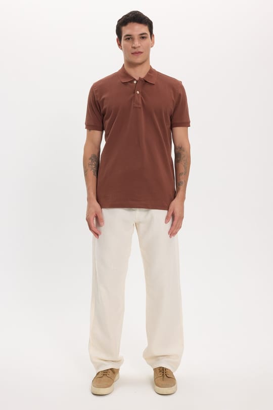Erkek Slim Fit Dar Kesim Premium Seri %100 Pamuk Yumuşak Dokulu Merserize Kahverengi Polo Yaka Tişört 