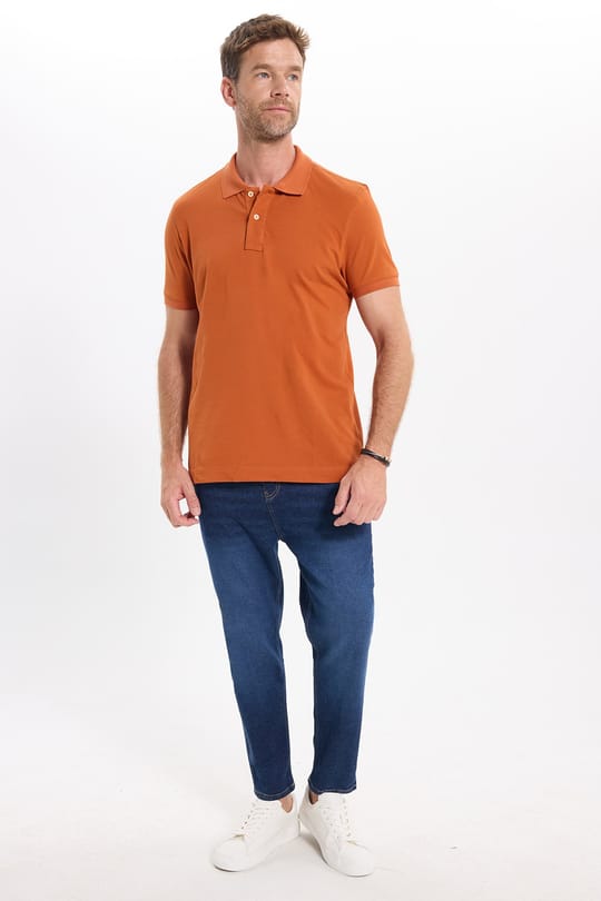 Erkek Slim Fit Dar Kesim Premium Seri %100 Pamuk Yumuşak Dokulu Merserize Hardal Polo Yaka Tişört 